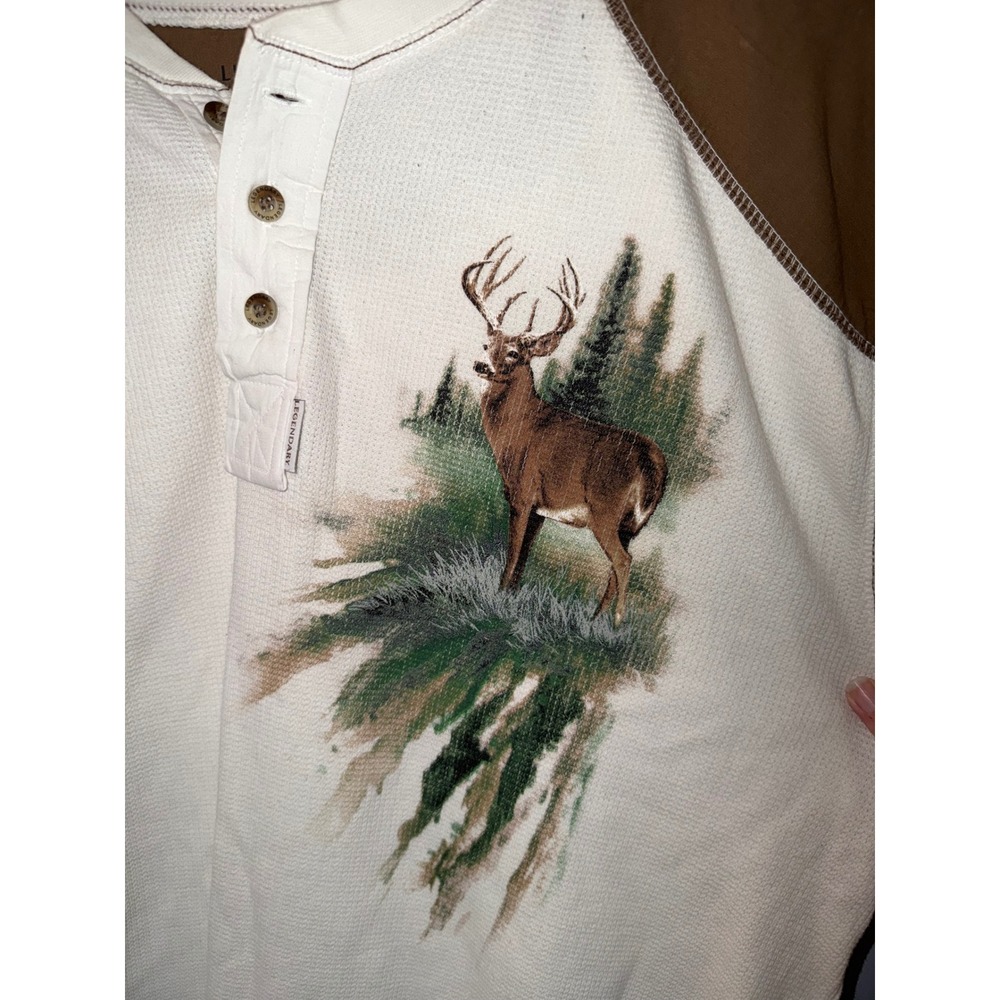 Legendary Whitetails Mens Large Waffle Knit Henley Deer Graphic Elbow Patch - Picture 2 of 5
